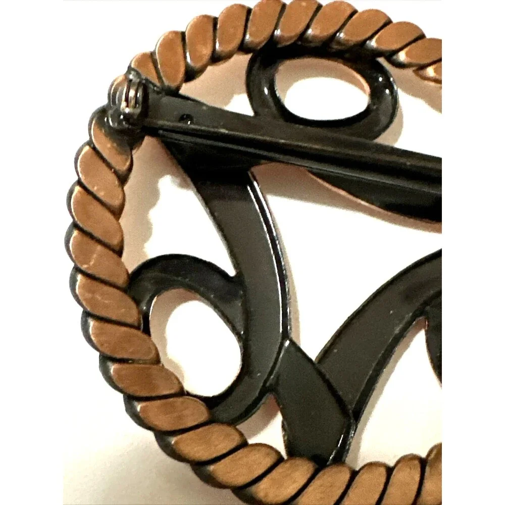Vintage Copper Brooch Abstract Celtic Trinity Swirl Mid Century Modern MCM 2.25